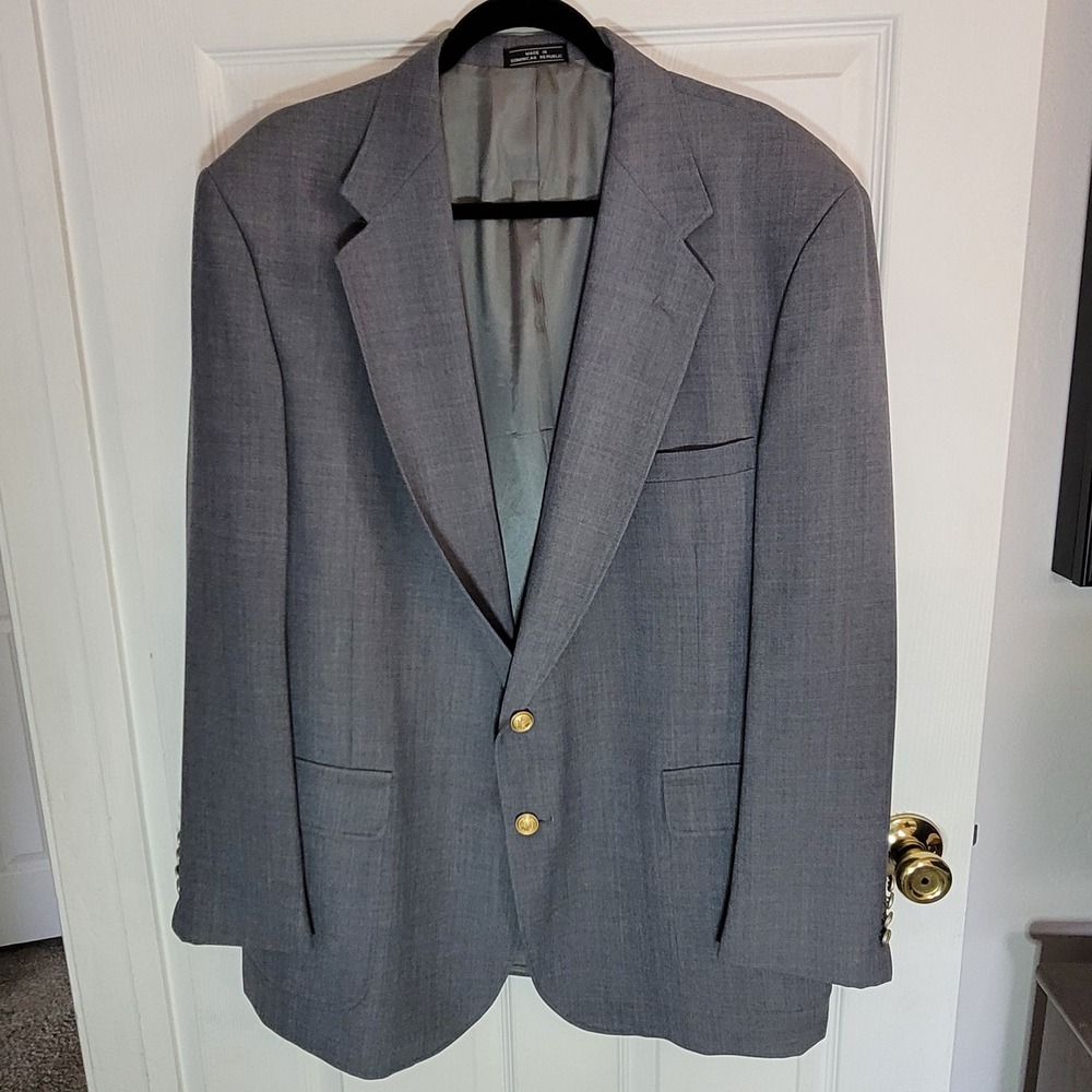 Wentworth Blazer Mens 48R Grey Gold Crest Buttons 2-Button Sport Coat Classic - Picture 2 of 16